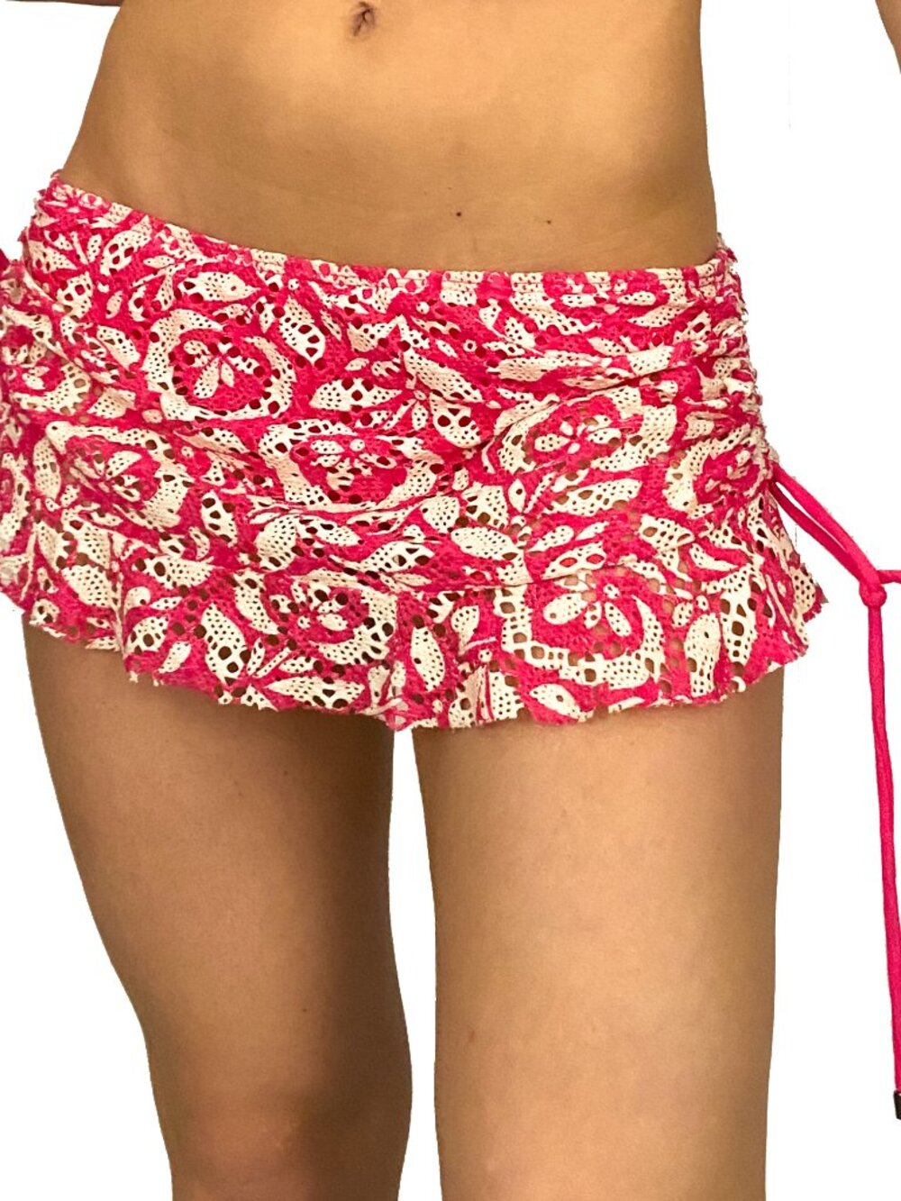 Pink and white floral print micro mini skort / skirt